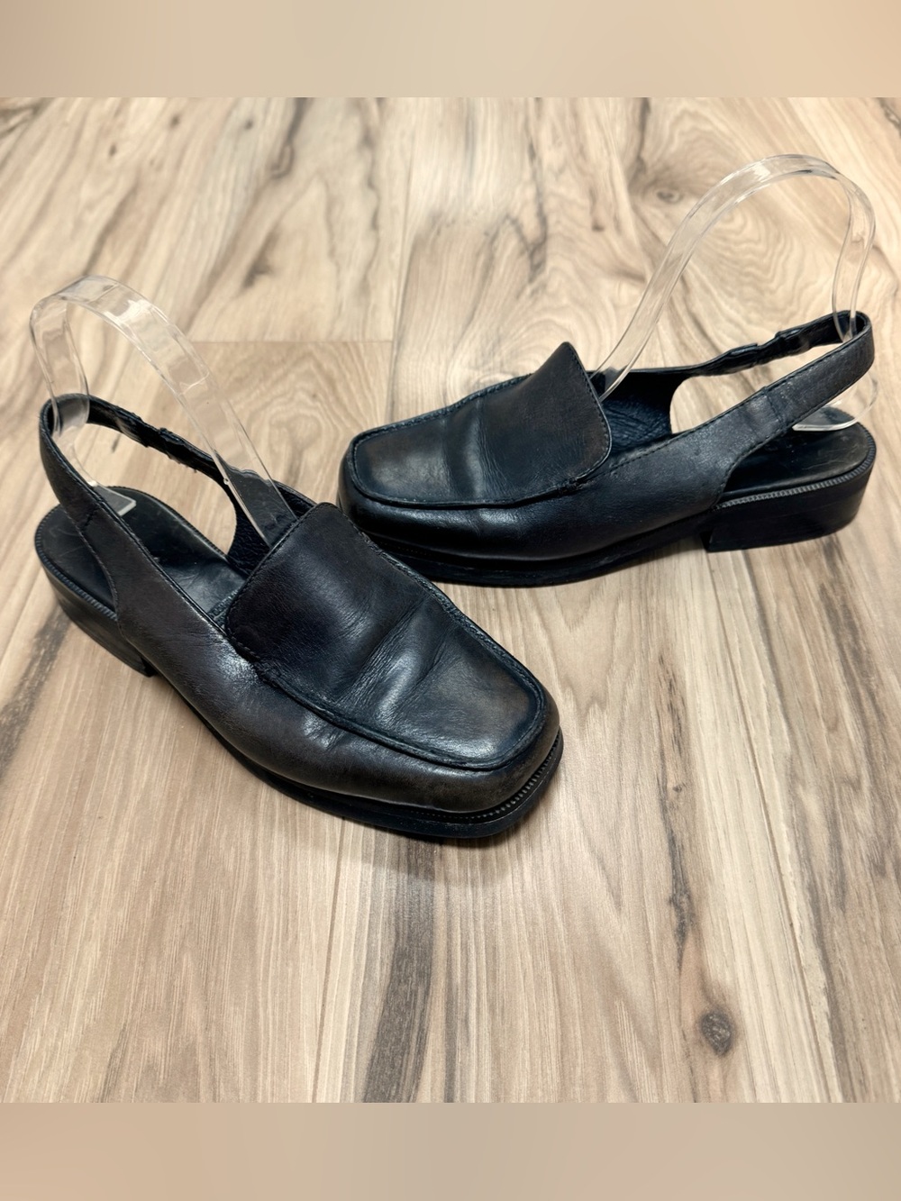 L.L. Bean Black Leather Slingback Loafer Mules